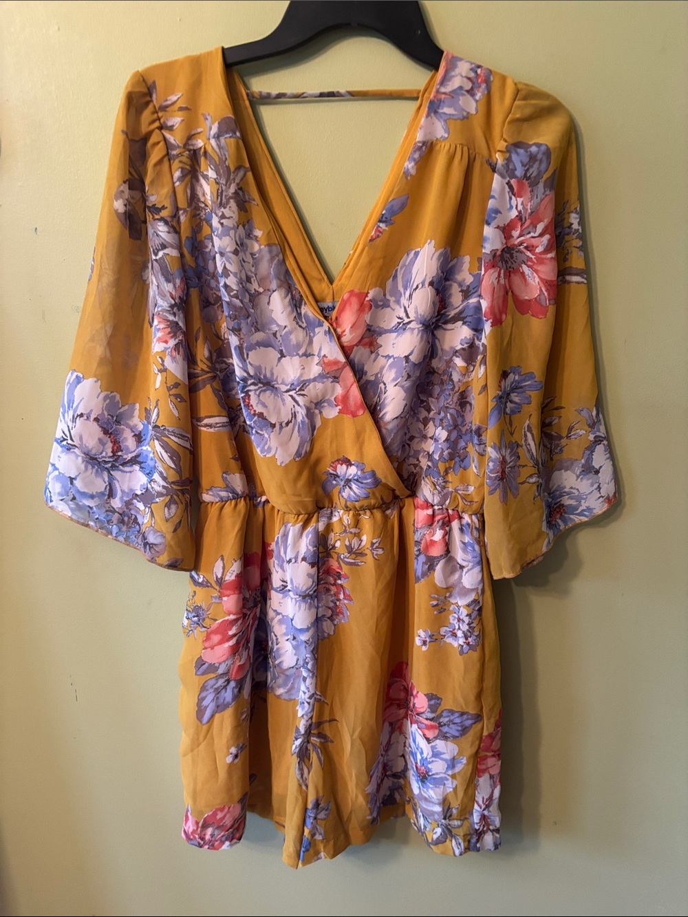 bailey blue Mustard Yellow Floral V-Neck Romper